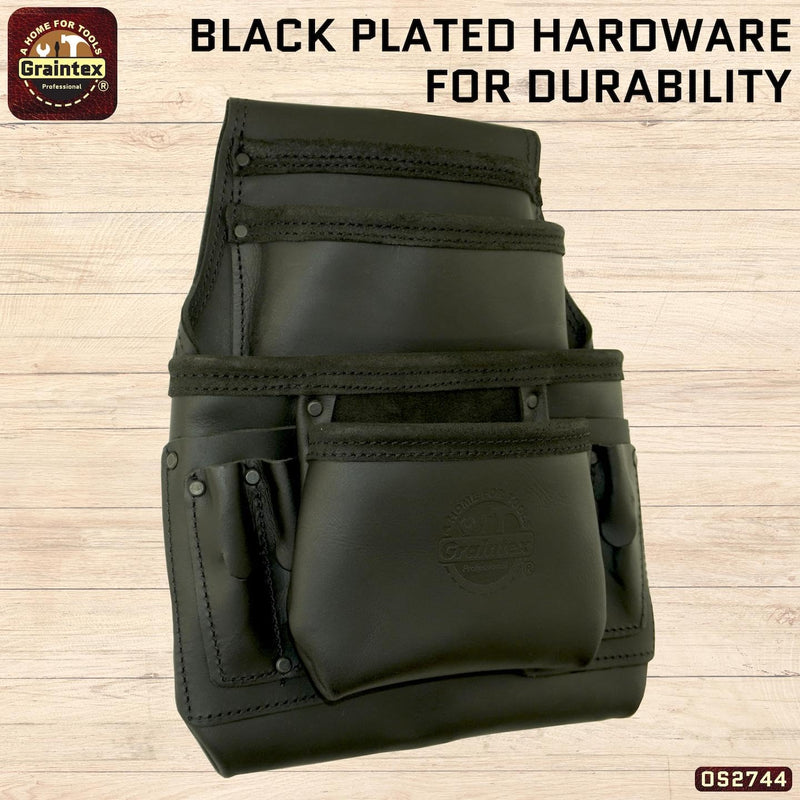 Graintex OS2744 10 Pocket Nail & Tool Pouch Top Grain Oil Tanned Leather for Framers, Constructors, Electricians, Plumbers, Handyman