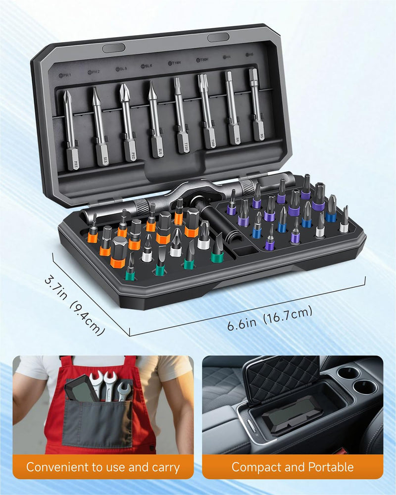 42 in 1 Magnetic Ratchet Screwdriver Set - Multi Bit Ratcheting Screwdriver Set with Portable Repair Tool Kit for Electronics, Computers, Bicycles, Watch,Furniture,Ring Doorbell and DIY