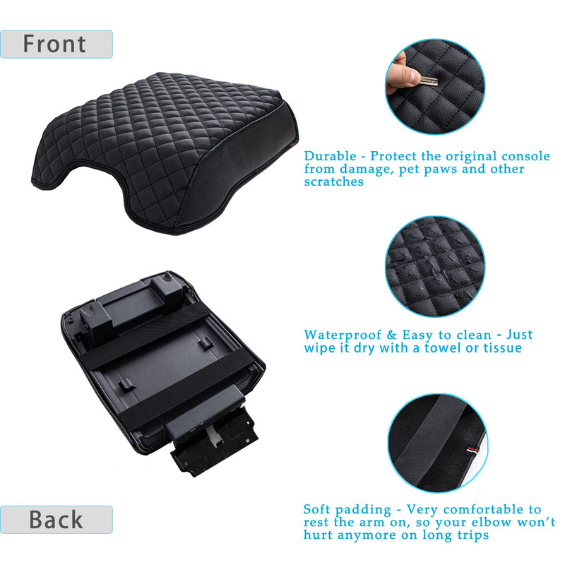 JDMCAR Center Console Cushion Compatible with 2015-2020 Ford F150 / 2017-2022 F250 F350 F450 and 2018-2024 Expedition Accessories, Customized PU Leather Armrest Cover Protector (Bucket Seat Only) Black-Pu Leather Bucket Seat