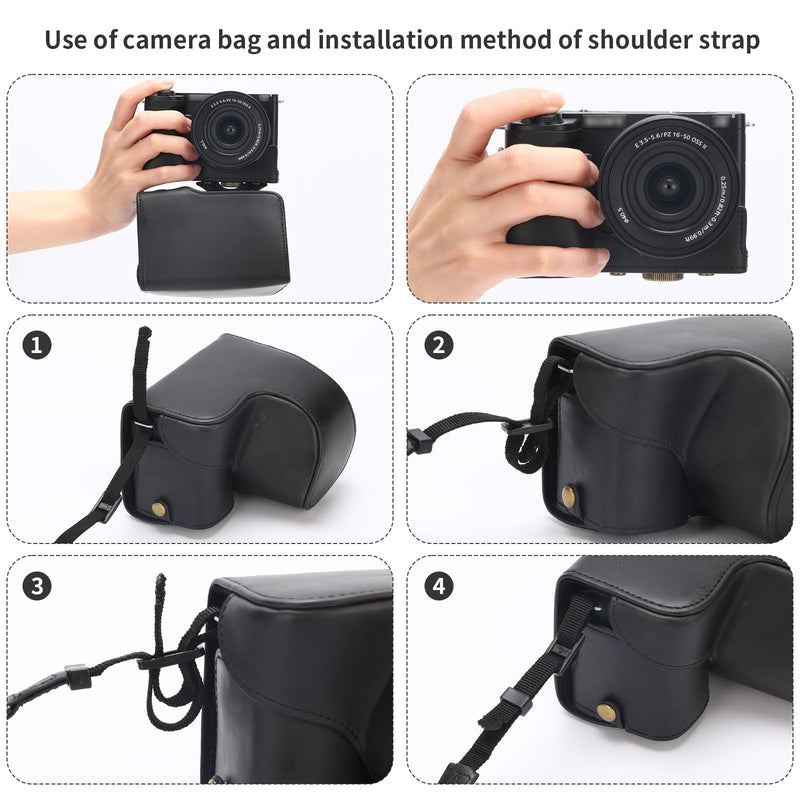 for Sony ZV-E10 II case Premium PU Full Body Leather Camera Case Bag for Sony ZV-E10 II Fit 16-50mm Lens with Camera Shoulder Strap ZV-E10 II-Black