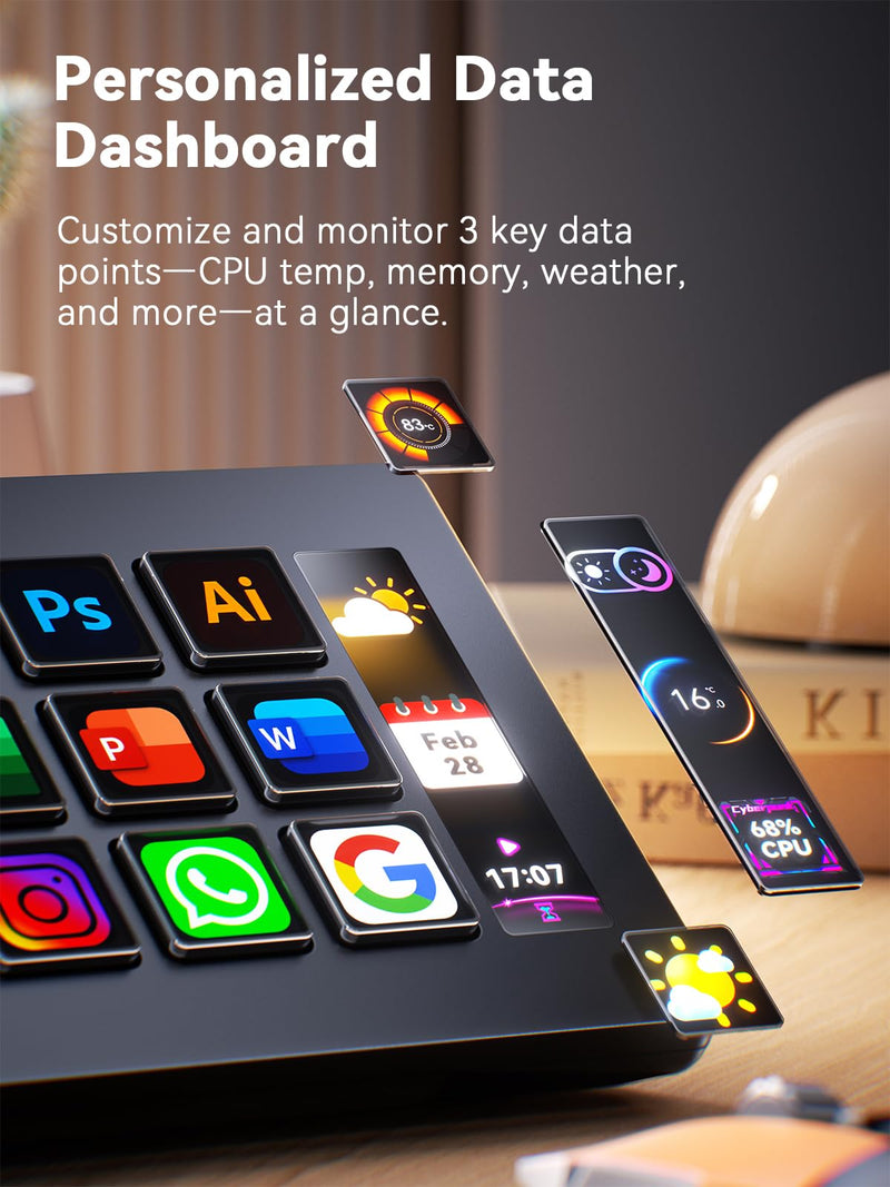 Streonor S15 Standard Stream Controller, Macro Keypad Shortcut | 15 Customizable Keys and 3 Status Displays, Macro Shortcut Deck for Live Streaming, Editing, Productivity, Windows & Mac