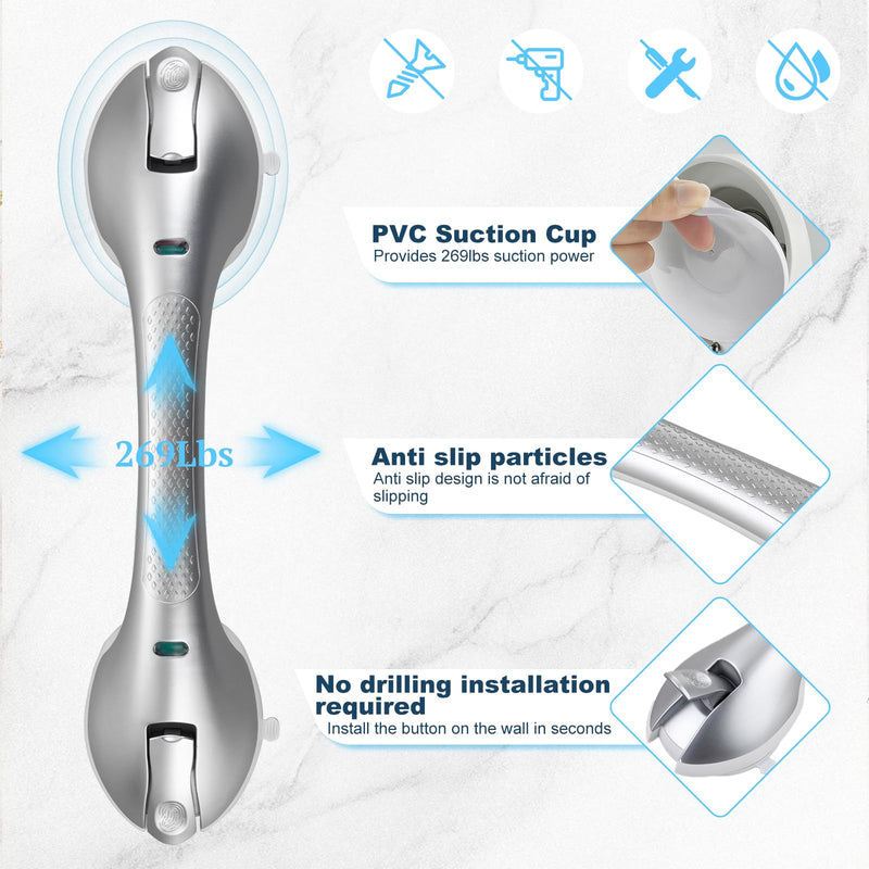 Suction Grab Bars for Bathtubs and Showers, Heavy Duty Shower Handle Removable Shower Handrails for Kids, Bathroom Safety Grip Waterproof(Silver) 1 White