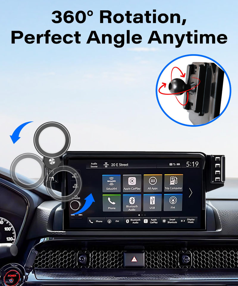 Car Phone Holder for 2023-2026 Honda Pilot 7/9" Screen Accessories | MagSafe Strong Magnetic Clip-On Cell Phone Mount, Dual Slots Holders for Driver & Passenger, 360° Rotatable Hands-Free Holder fit for 2023-2026 Honda Pilot (7/9 Inch Screen)
