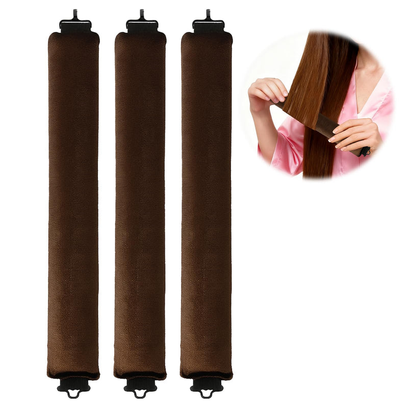 Heatless Curlers 3 Pcs Overnight Blowout Rods Hair Curlers to Sleep, Velvet Hair Rollers for Long Short Hair Volume Women Styling Tools Brown