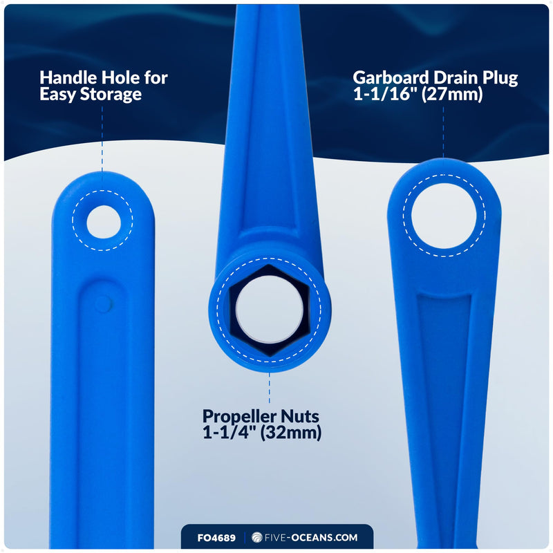 Five Oceans Universal Prop Wrench Kit with Multiple Sockets, Floating Boat Propeller Wrench Nuts for Outboards and Stern Drives, Ideal Pontoon, Sport and Fishing Boat Blue
