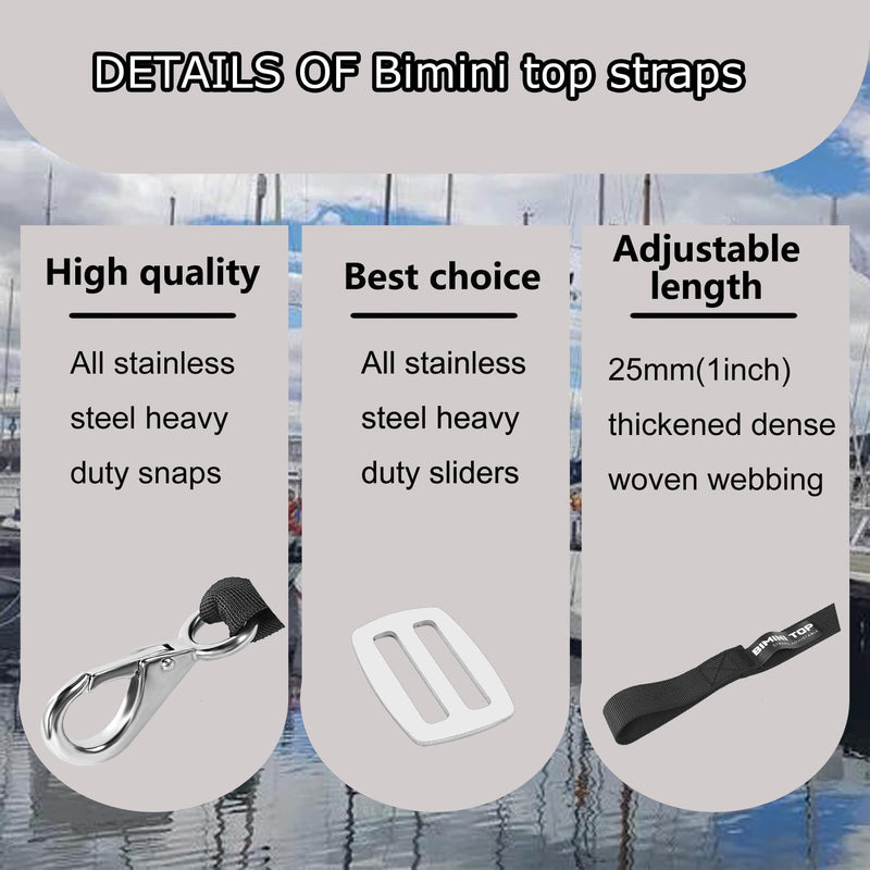 Adjustable Bimini Top Straps,Marine Awning Webbing Straps with Stainless Stee Heavy Duty Snap Hooks,Bimini Top Hardware,Marine Nylon Top Strap (Big Hook Strap) 2PCS