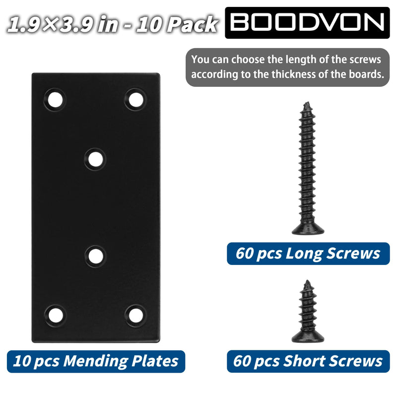 Mending Plate, Metal Steel Flat Straight Brace Bracket, Black Double-Wide Joining Plate for Wood Furniture Fastening & Fixing with 2 Sets of Screws of Different Lengths(48x100mm, 10 Pack) 1.9 × 3.9 inches