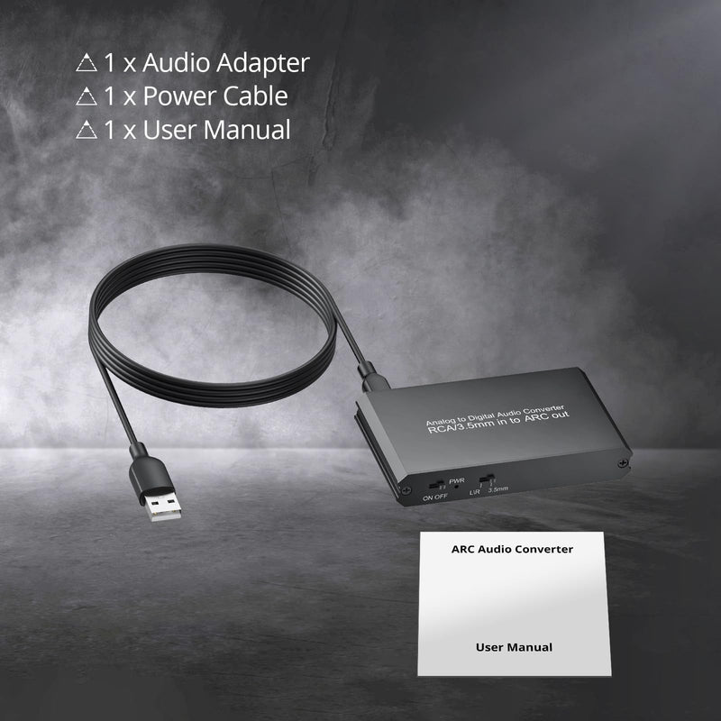 CAMWAY Analog to Digital Audio Converter - 3.5mm to ARC, RCA to ARC for Old TV,Computer,MP3 Player,Projector to Soundbar ARC Stereo Sound,Pro Chip,Dual Analog Inputs,Plug-Play for Home Audio Party