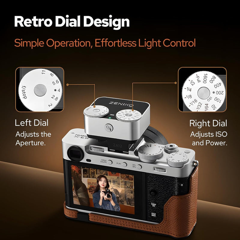 ZENIKO ZA12 Camera Flash Speedlite, CCT 6500K±200K Small Camera Flash for Fujifilm X-T30 X-T5 Sony ZV-E10 Nikon Panasonic Olympus Ricoh GR3/4 SLR Cameras