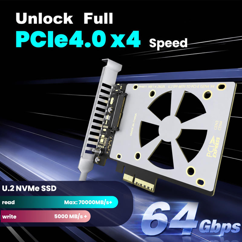 PCIe 4.0 X4 to U.2 NVMe SSD Adapter for 2.5 Inch SFF-8639 1 Port-PCIe 4.0 x4