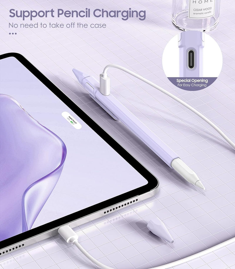 MoKo Pencil Sleeve Fits with Apple Pencil (USB-C) Case, Apple Pencil Holder Case, Anti Lost Caps & USB-C Charging Available, Protective Skin Apple Pencil Cover with Clip and 2 Nips, Taro Purple