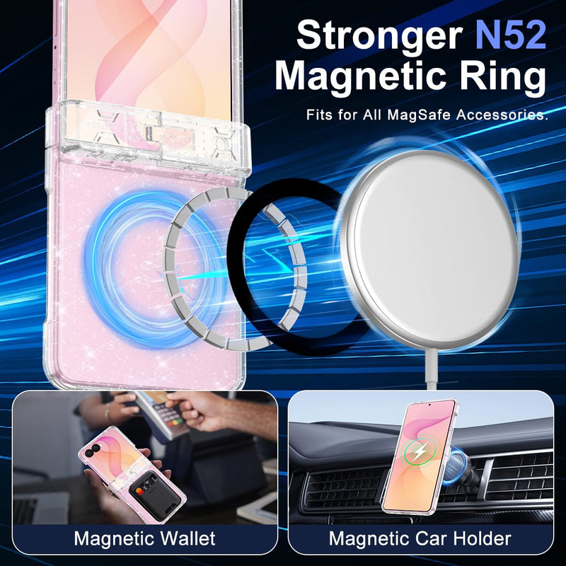 for Galaxy Z Flip 8 Case,[Compatible with MagSafe][Built-in Screen Protector][Kickstand],Hard PC Hinge Protection Slim Fit Shockproof Girls Case for Samsung Galaxy Z Flip 8,Clear Clear