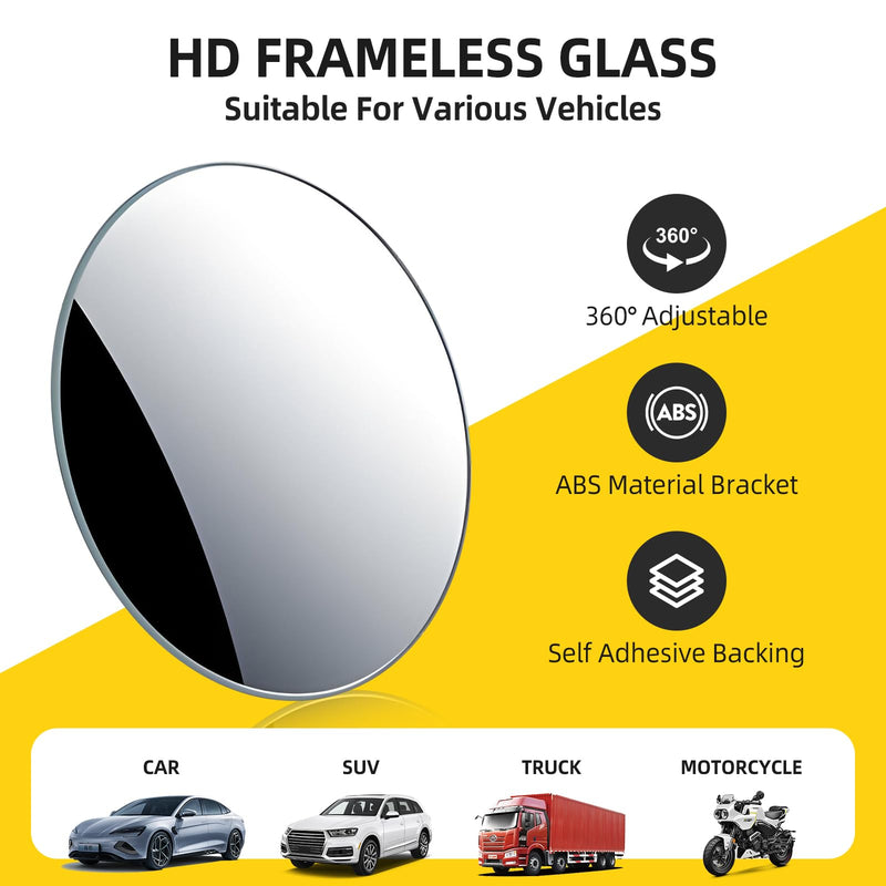 Blind Spot Mirror for Car (2 Pack) - HD Frameless Wide-Angle Convex Mirror for Side View Mirror Blindspot - 2 Inch Round Self Adhesive Angle Adjustable Blind Spot Mirrors for Car, SUV, Trucks Silver