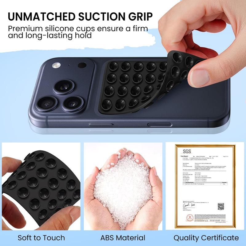 2 Pack Silicone Octo Cup Buddy Sticky Grip Holder for Cellphone, Double Sided Suction Phone Case Mount Phone Accessories Strong Grip Holder for Selfie and Video - Black