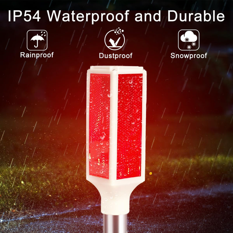Aolyty Solar Lights Outdoor, Waterproof Driveway Markers Reflective, Warning Flash Light with 2 Lighting Modes, LED Solar Light 4 Pack for Parking Lots, Yard, Sidewalk, Stop Sign, 30 Inches (Red) Red