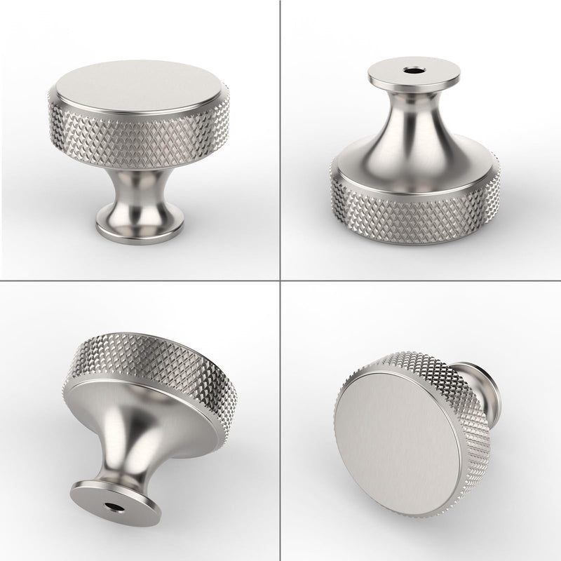 9BUILD 10 Pack 1.2 Inch Brushed Satin Nickel Cabinet Knobs - Knurled Round Kitchen Drawer Knobs for Dressers, Cabinets and Drawers