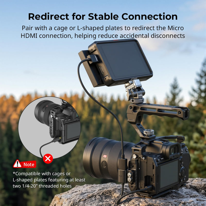 SMALLRIG Data Cable Ultra-Slim 4K 60Hz Micro HDMI to Full-Size HDMI Adapter Cable with Two 1/4"-20 Screws for Camera Cage L-Bracket, for Sony A7R IV A7III for Fujifilm X-T3-6125 D to A（30cm）