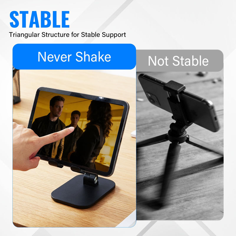 Foldable Desk Phone Stand, Adjustable Phone Holder, Heavy Non-Slip Base, Charging Hole, Thick Case Friendly Cradle for Most Smartphones, iPhone Samsung iPad Tablet Home Office Travel