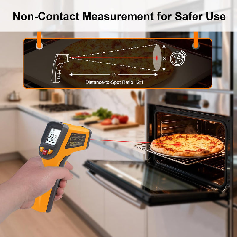 Ketotek Digital Infrared Thermometer Temperature Gun -58°F to 1112 °F(-50°C to 600°C) Handheld Non Contact IR Laser Thermometer KT600Y for Cooking Meat Refrigerator Pool Pizza Oven BBQ Food Orange
