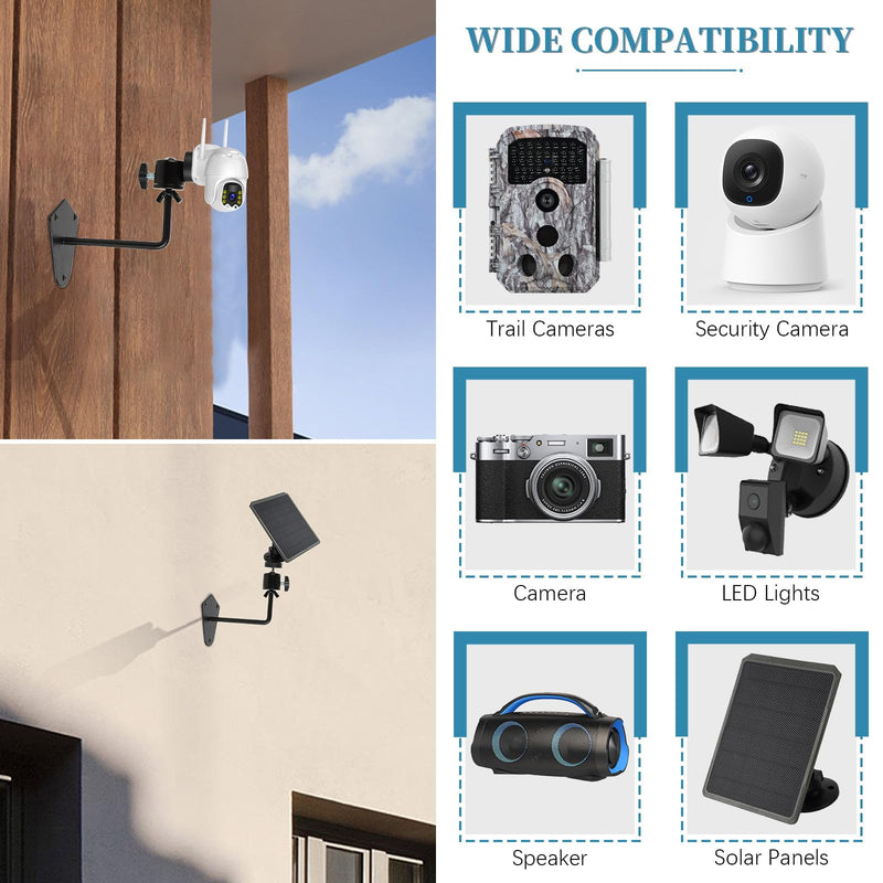 4-Pcs Camera Wall Mount Bracket, 360 Camera Mount with 1/4 Inch Thread, Metal Security Camera Mount, Camera Holder for Surveillance Cameras, Solar Panels, Lights