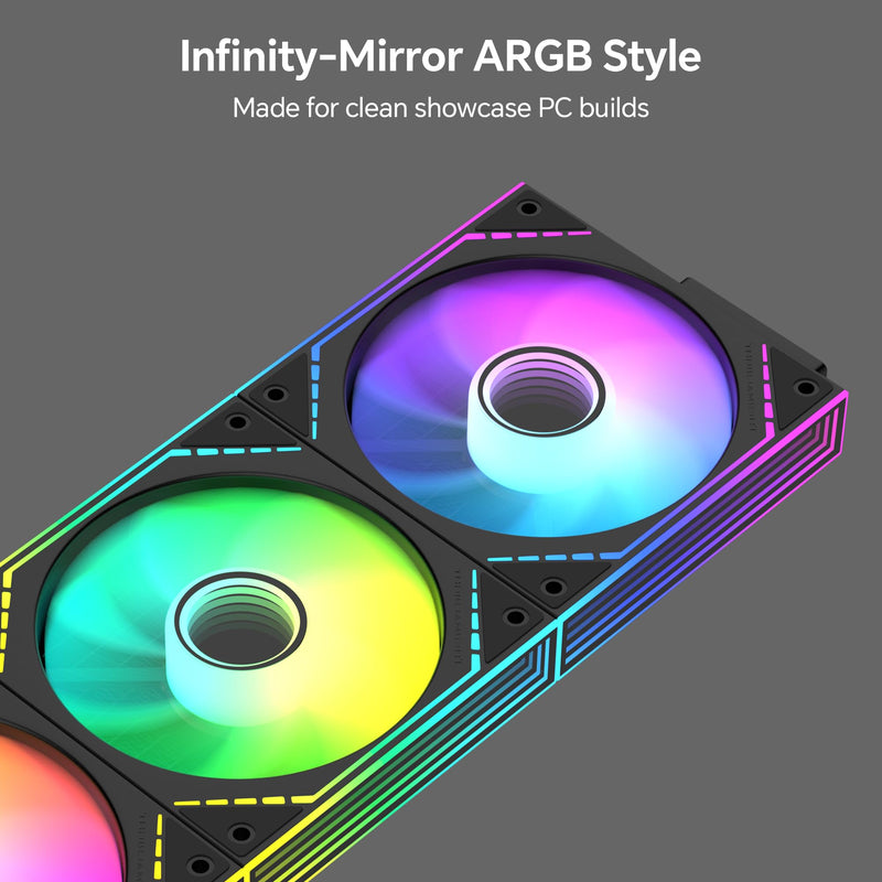 Thermalright TL-M12Q-S X3 120mm ARGB Case Fans, 2000RPM, 68.9CFM, 3-Pack | Daisy Chain Wiring, ARGB Fan Blades, Infinity Mirror Lighting Black Standard Airflow