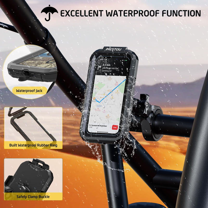 iMESTOU Waterproof ATV Phone Mount with Aluminum 1" Ball Large Clamp Mount Adapter Fits for ATV UTV 1.5''/1.75''/1.85''/2''/2.1'' Handlebars, Suitble for 5.5"-6.8" Smartphones (Size L) L for 5.5"-6.8" Phones