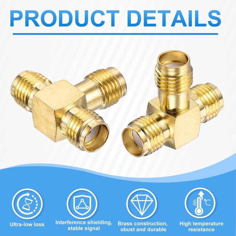MECCANIXITY 5Pcs 3 Way SMA Splitter Adapter SMA Female to Dual Female Adapter Converter 50 Ohm for Antennas, Signal Monitoring, Test Bench, Router, Car Navigation, Gold