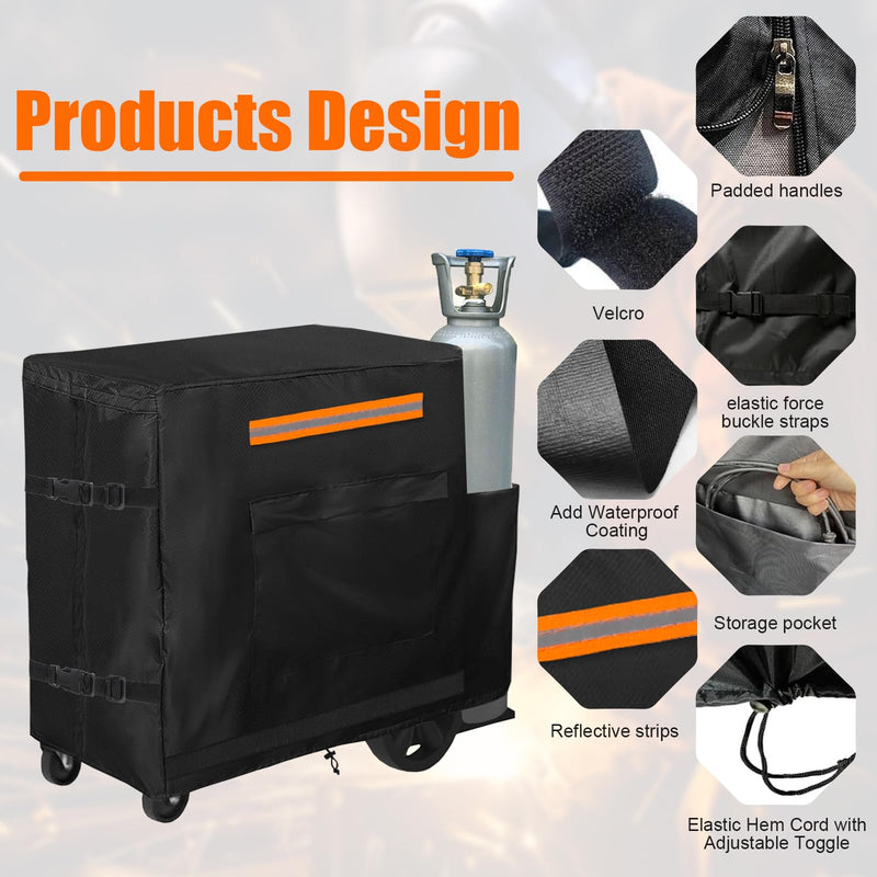 Welding Cart Cover, 600D Waterproof Welding Machine Cover with Zipper, Suitable for Tig Mig Cart & Plasma Cutter, 39.4''Lx39.4''Hx19.7''W Black