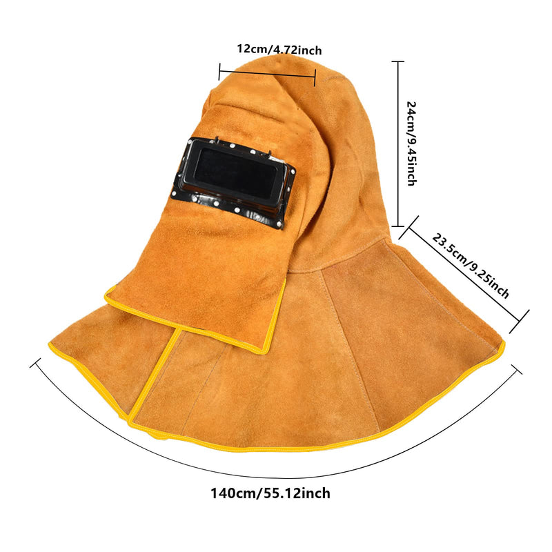 Upgraded Cowhide Leather Welding Hood with Solar Auto Darkening Filter Lens Mask,Full Protective Welder Hood Welding Helmet with Neck Shoulder Protective,Welding Flame Heat Resistant Work Cap Hat