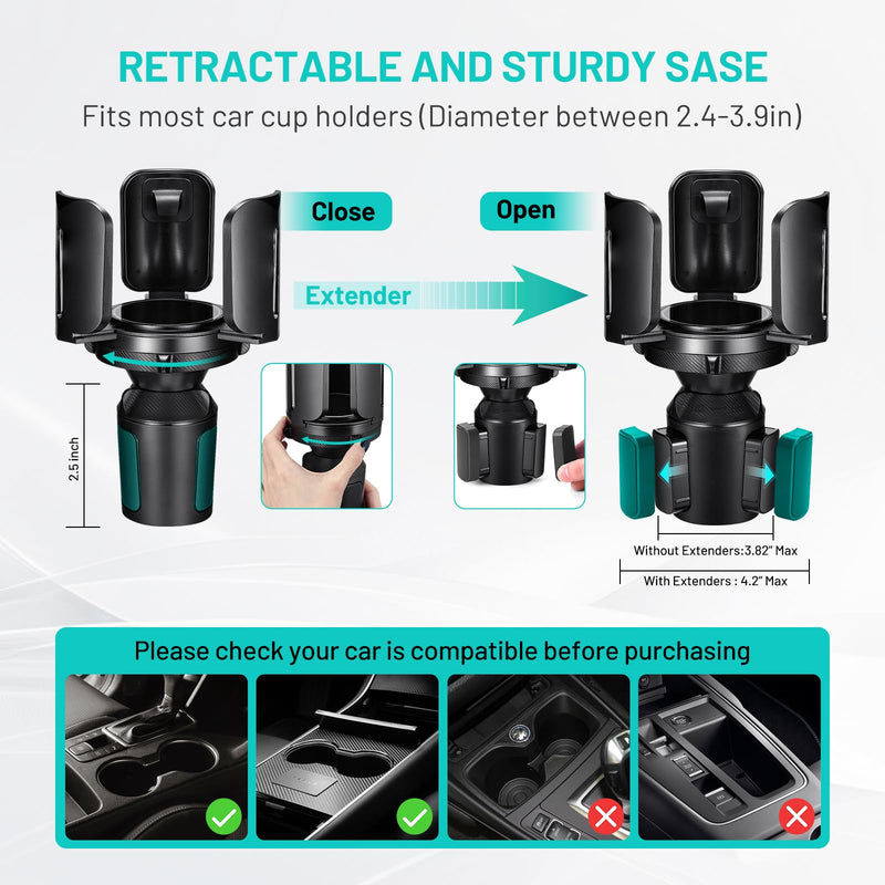 Car Cup Holder Expander Adapter (Adjustable) THIS HILL All Purpose Cup Holder Expander for Car with Rubber Fits Less Than 5.51" Large Bottles & Mugs & Foods & Drinks 1