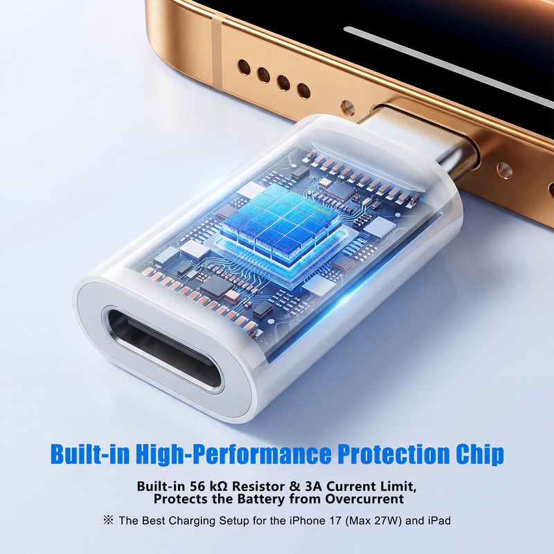 (New Combo) Lightning to USB C Adapter Compatible with iPhone 17/16/15 | 1×48kHz/16bit Hi-Fi Audio Headphone Adapter with Line Control + 1×27W Fast Charging Lightning to USBC Adapter with 3A Limit