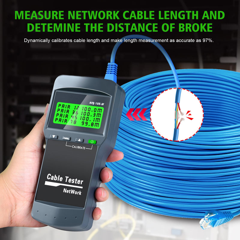 RJ45 Network Cable Tester, VXSCAN 8 Remote Units Network LAN Length Ethernet Cable Tester Kits for Cat5/CAT5e/CAT6/CAT6e - Locate The Breakage Point Length Measurement & Continuity Checking AT239