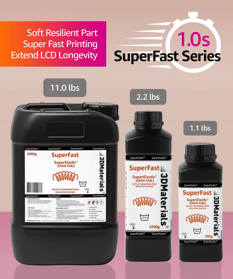 SuperElastic 3D Printer Resin, Softness 60A Simulating Soft Silicone, Made in Korea by 3DMaterials (500g, Clear) 500g