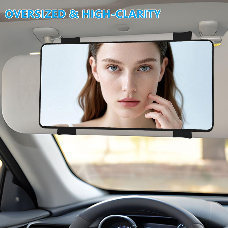 No Light - Car Visor Mirror Clip On for Women & Girl - Large Car Vanity Mirror for Sun Visor - Sunvisor Vanity Universal Fit for Vehicle & Truck - Black (No LED Light)