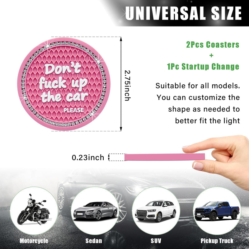 Ziciner 2 Pack Bling Car Cup Holder Coaster, 2.75 Inch Anti-Slip Auto Insert Cup Coaster, Crystal Car Drink Cup Mat Perfect for Women Girls, Universal Interior Decor Accessories (Pink) Pink