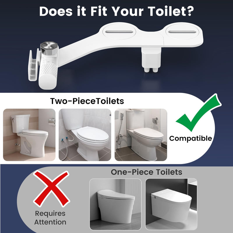 FEELSO Bidet Attachment for Toilet with Filter, Bidet Toilet Seat with Self-Cleaning Dual Nozzle (Frontal/Rear Wash), Ultra-Slim & Non-Electric Bidet Sprayer for Hard Water, Adjustable Water Pressure