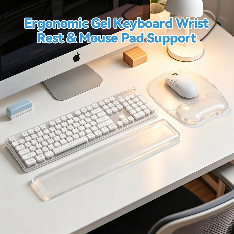 Gel Wrist Rest for Keyboard,Clear Keyboard Wrist Rest and Gel Mouse Pad Set | Ergonomic Gel Wrist Rest,Anti-Slip Keyboard Wrist Support and Mouse Wrist rest for Desktop Relieve Pain(Clear) Clear