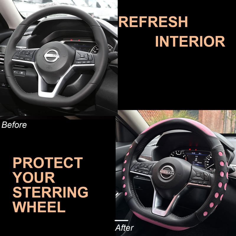 PINCTROT D Shaped Race Grip Steering Wheel Cover, Anti Slip Silicone Perforated Design with Soft Touch Padding, Enhanced Grip for Sporty Driving Flat Bottom 14.5-15 Inch (Racing Pink) 5.Pink D Shaped/Flat Bottom[14 1/2''-15'']