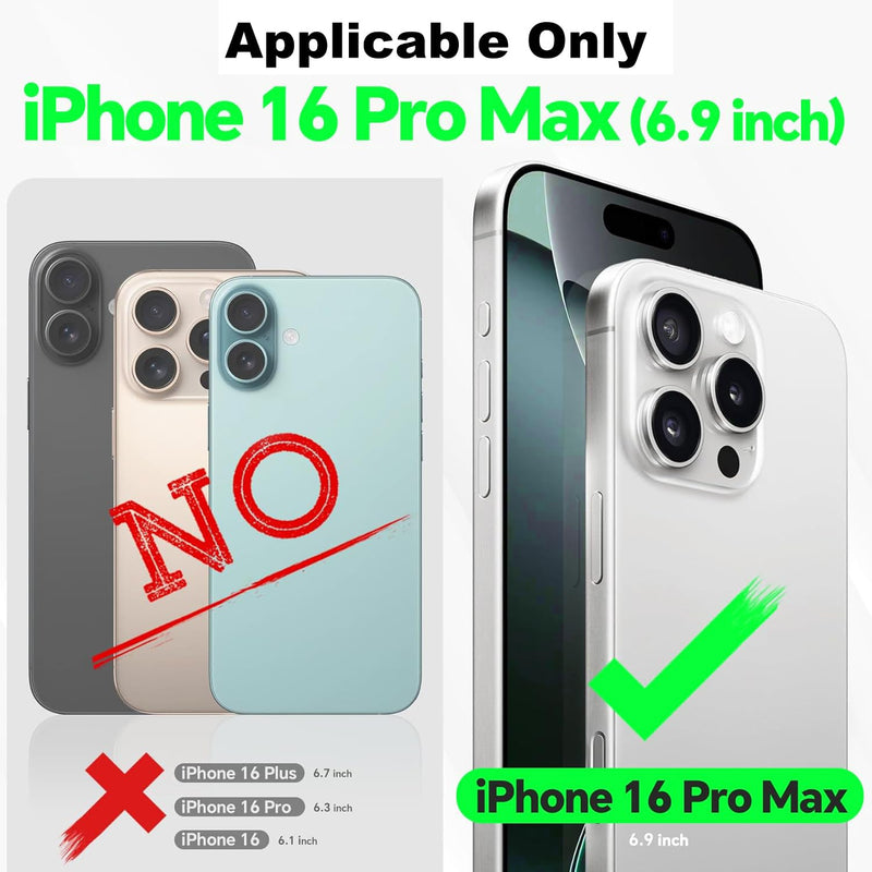 Compatible iPhone 16 Pro Max Wallet Case, RFID Blocking PU Leather Flip Phone Cover with Card Holder Slots, Kickstand, Crossbody Lanyard, Wrist Strap & Wristlet for Women, Black iPhone 16 Pro Max 6.9"