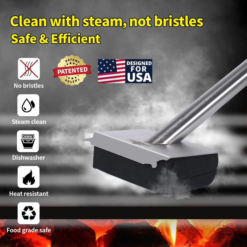 Steam Grill Brush Bristle Free,[Ultra Safe & Efficient] Grill Cleaner for Outdoor Grill,BBQ Replaceable Scraper Cleaning Head,Grill Brush BBQ Accessories,Gifts for Men/Dad ﻿ Black