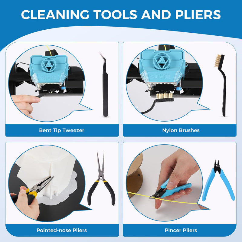 Sovol 3D Printer Tools Kit, 36 PCS 3D Printer Accessories with Deburring Tool, Digital Caliper, Art Knife Set, Removal Tools, Cutters, Pliers and Tools Storage Bag for Smoothing, Finishing, Craving