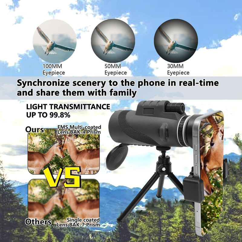 Portable Zoom HD 80x100 Telescope Folding Long Distance Mini Powerful Telescope for Hunting Sports Outdoor Camping Travel ﻿ (Black) Black