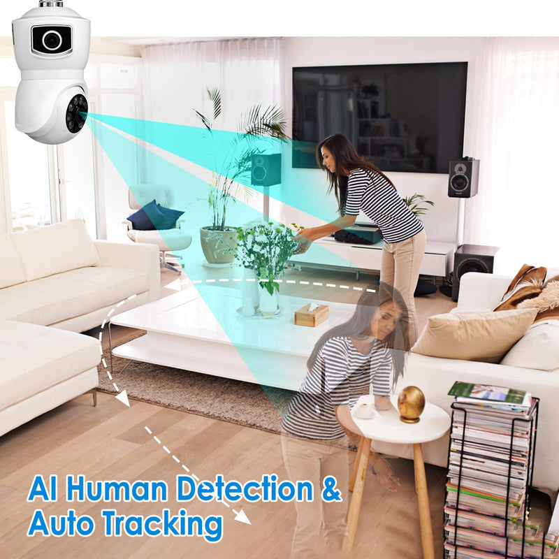 Light Bulb Security Cameras Wireless, 2.4GHz WiFi Light Socket Cam, E27 360° Light Socket Camera for Home Security, Night Vision, 2-Way Talk, Siren Alarm, Motion Detection