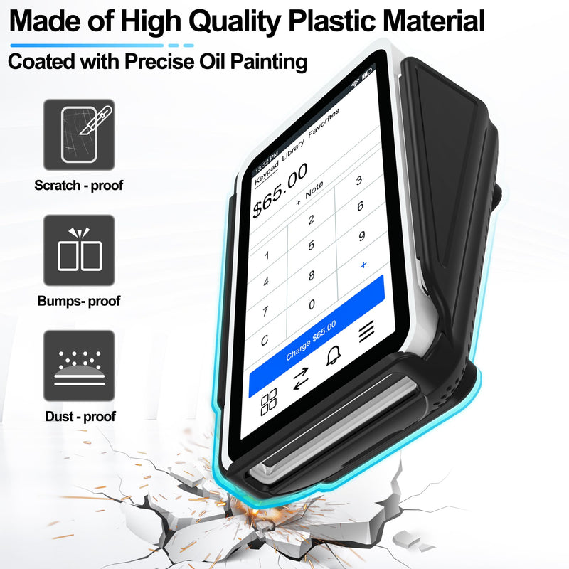 Kailfee Protective Case and Screen Protector*3 for Square Terminal Card Reader - Rubberized Hard Casing with Non-Slip Base and Tempered Glass (Black Black