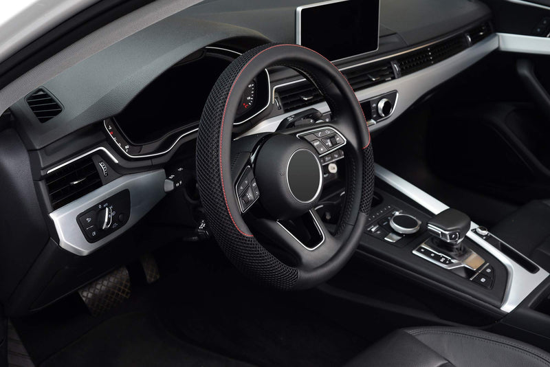 KAFEEK Steering Wheel Cover, Universal 15 inch, Microfiber Leather Viscose, Breathable, Anti-Slip,Warm in Winter and Cool in Summer, Black Standard size[14 1/2''-15'']