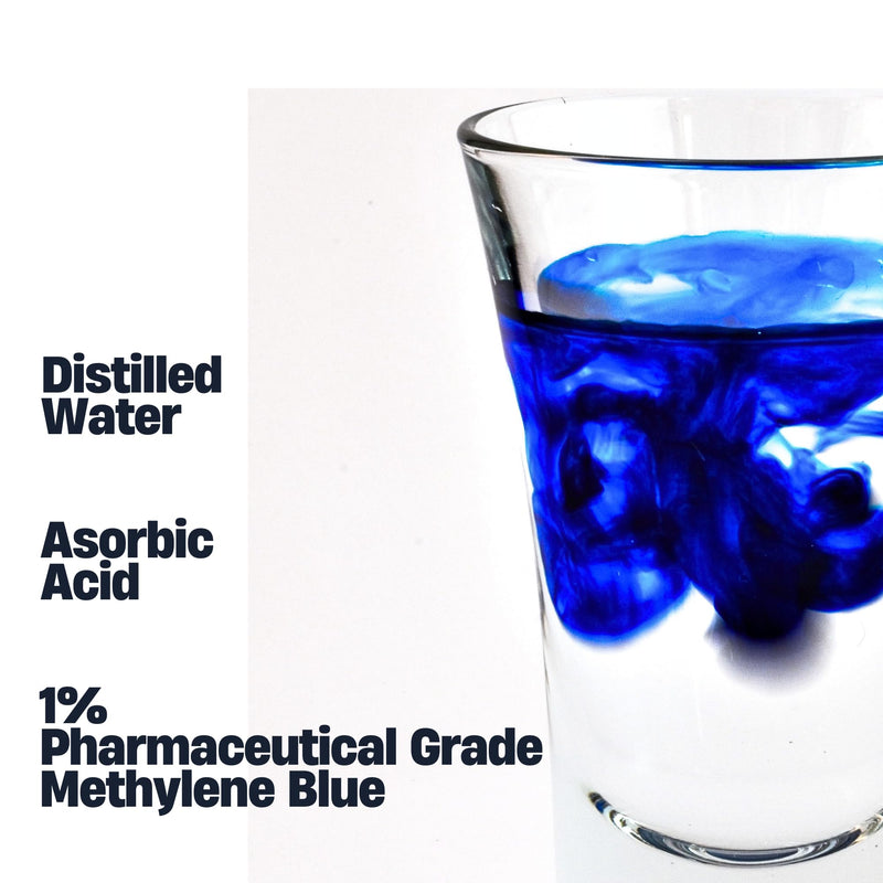 BACTERIOSTATIC Light Blue Leucomethylene Methylene Blue 4oz with Asorbic Acid 1% Solution -Reduced Form of The Methylene Blue with Higher Bioavalibility, Color Same Potency
