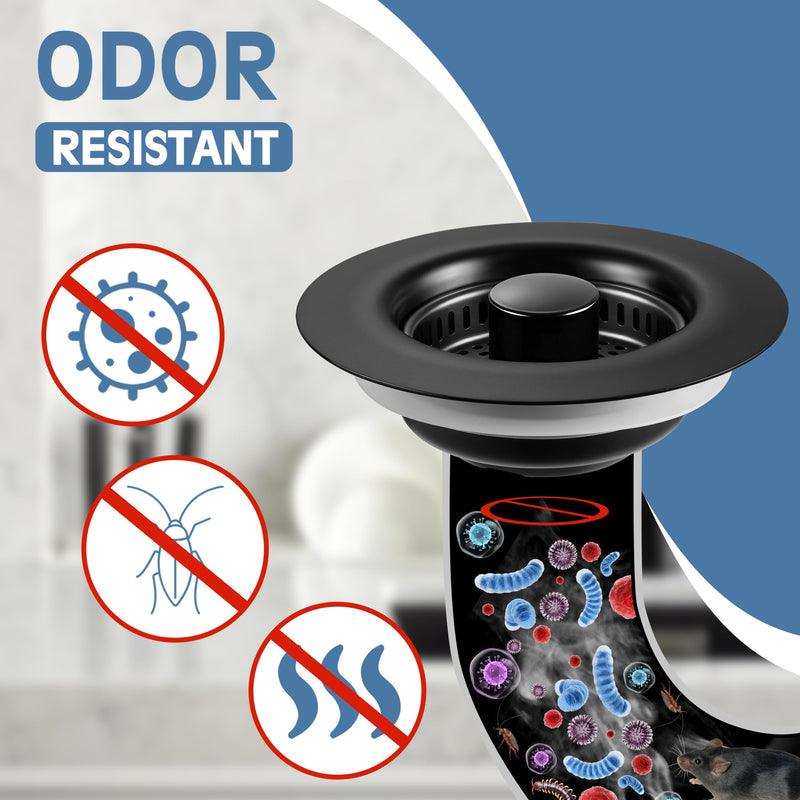 Kitchen Sink Drain Strainer 2 Pack, 304 Stainless Steel Pop Up Sink Stopper, Anti-Clogging Sink Drain Strainer for US Standard Kitchen Drain (Matte Black) Matte Black