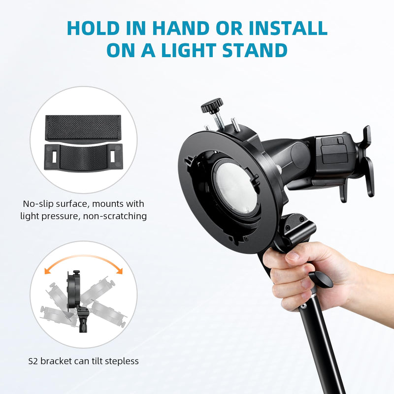 Godox S2 Speedlite Bracket: Bowen Mount Flash Holder Bracket for Godox V350/V850/V860, TT360/TT600/TT685, V1/V1 Pro Flash and AD200pro/AD300pro/AD400pro Outdoor Strobe Flash