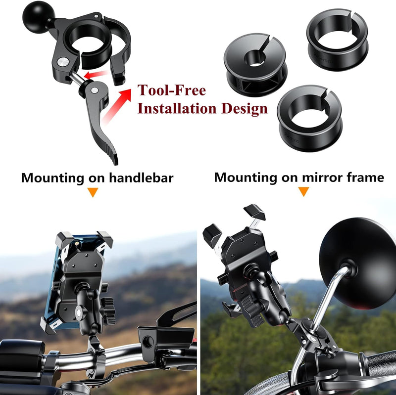 BRCOVAN Aluminum Alloy Handlebar Clamp Mount Base with 1'' TPU Ball for Rail Diameter 0.5'' 0.87'' 1'' 1.125'' 1.26'', Fit for RAM Mounts B Size 1 Inch Ball Double Socket Arm, Tool-Less Installation R18-Set of 1