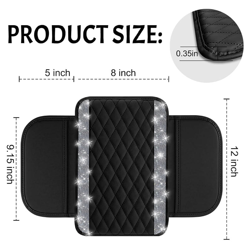 NBTEPEM Bling Car Center Console Cover, Leather Car Arm Rest Cover Cushion with 2 Storage Bags, Universal Auto Armrest Protector Storage Box, Bling Accessories Interior for Most Vehicles (Silver) Silver Diamond